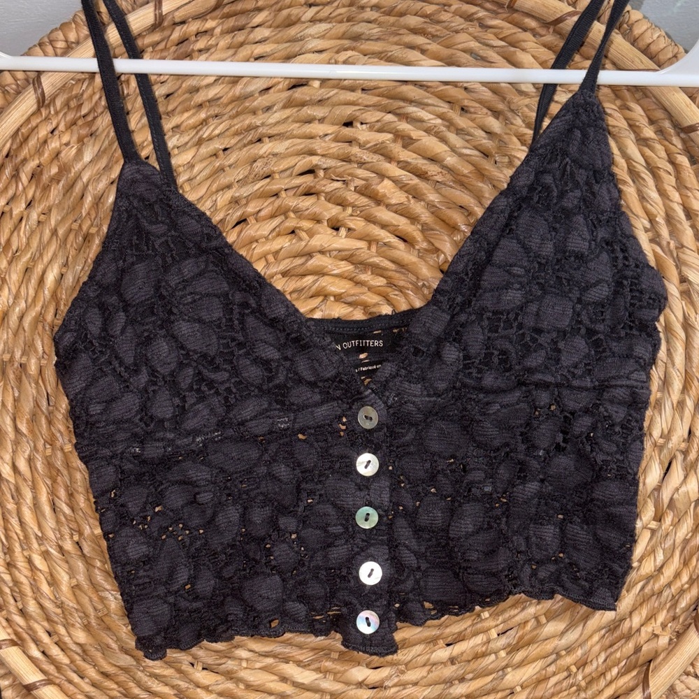 Urban Outfitters Black Lace Button-Up Crop Top